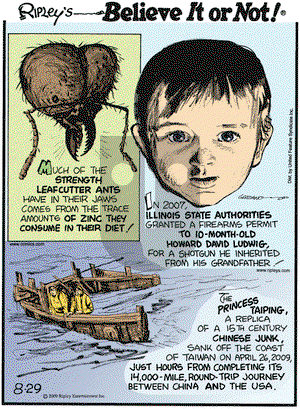 Ripley's Believe It or Not on Saturday August 29, 2009 Comic Strip