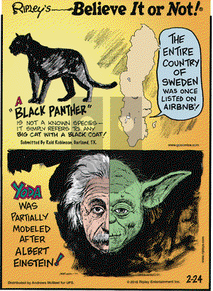 Ripley's Believe It or Not on Saturday February 24, 2018 Comic Strip