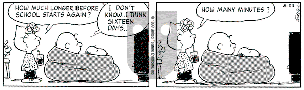 Peanuts - Monday August 23, 1999 Comic Strip