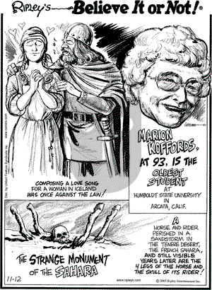 Ripley's Believe It or Not - Saturday November 12, 2005 Comic Strip