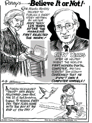 Ripley's Believe It or Not on Thursday April 5, 2001 Comic Strip