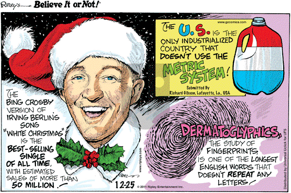 Ripley's Believe It or Not on Sunday December 25, 2011 Comic Strip