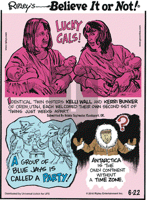 Ripley's Believe It or Not on Wednesday June 22, 2016 Comic Strip