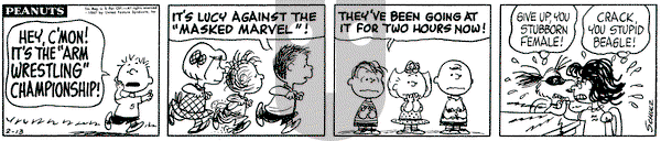 Peanuts on Monday February 13, 1967 Comic Strip