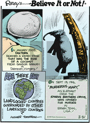 Ripley's Believe It or Not on Tuesday March 31, 2009 Comic Strip