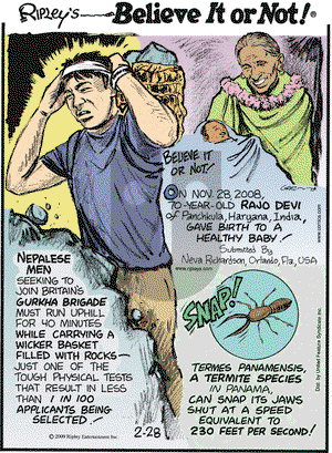 Ripley's Believe It or Not on Saturday February 28, 2009 Comic Strip