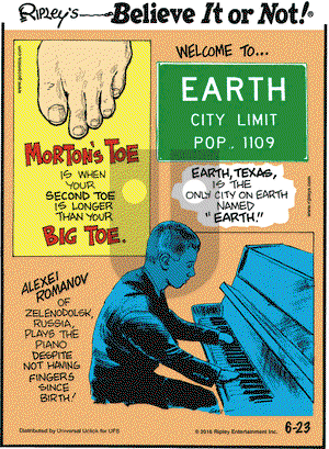 Ripley's Believe It or Not on Thursday June 23, 2016 Comic Strip