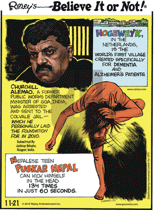 Ripley's Believe It or Not on Saturday November 21, 2015 Comic Strip