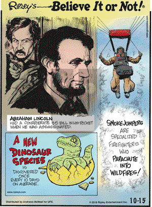Ripley's Believe It or Not on Monday October 15, 2018 Comic Strip