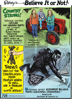 Ripley's Believe It or Not on Saturday July 20, 2013 Comic Strip