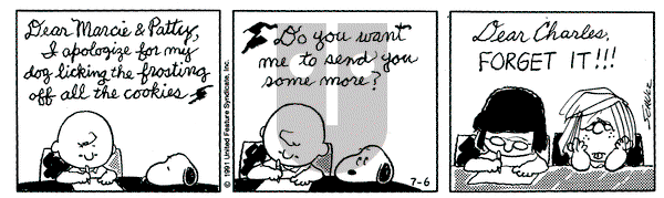Peanuts on Saturday July 6, 1991 Comic Strip
