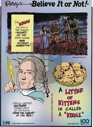 Ripley's Believe It or Not on Wednesday January 30, 2019 Comic Strip