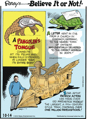 Ripley's Believe It or Not on Wednesday October 14, 2015 Comic Strip