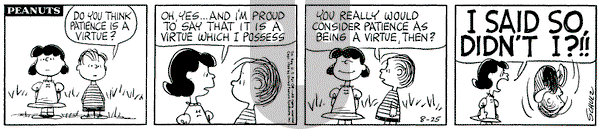 Peanuts on Tuesday August 25, 1964 Comic Strip