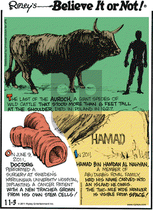Ripley's Believe It or Not on Thursday November 3, 2011 Comic Strip