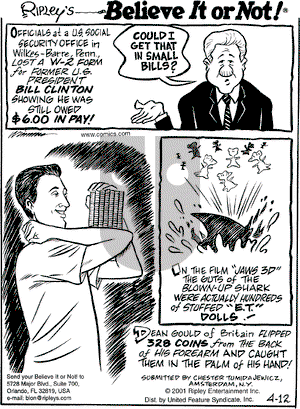 Ripley's Believe It or Not - Thursday April 12, 2001 Comic Strip