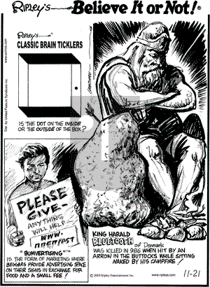 Ripley's Believe It or Not on Monday November 21, 2005 Comic Strip