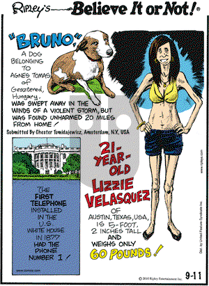 Ripley's Believe It or Not on Saturday September 11, 2010 Comic Strip