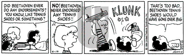 Peanuts on Thursday April 14, 1994 Comic Strip
