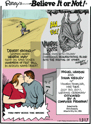 Ripley's Believe It or Not on Saturday December 17, 2011 Comic Strip