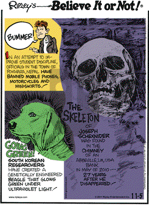 Ripley's Believe It or Not on Saturday November 5, 2011 Comic Strip
