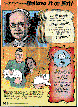 Ripley's Believe It or Not on Thursday January 19, 2017 Comic Strip