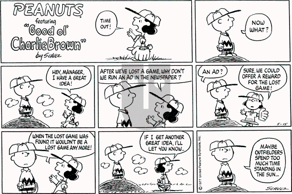 Peanuts - Sunday May 15, 1977 Comic Strip