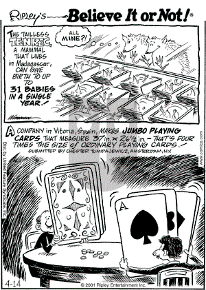 Ripley's Believe It or Not on Saturday April 14, 2001 Comic Strip