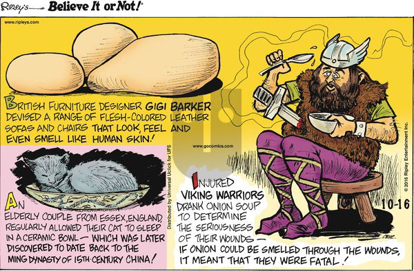 Ripley's Believe It or Not on Sunday October 16, 2016 Comic Strip