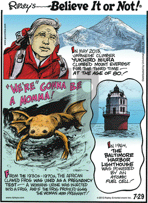 Ripley's Believe It or Not on Monday July 29, 2013 Comic Strip