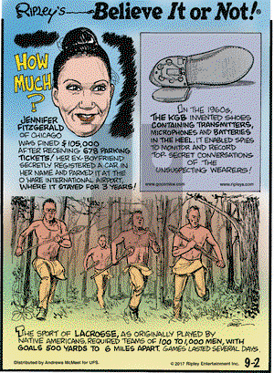 Ripley's Believe It or Not on Saturday September 2, 2017 Comic Strip