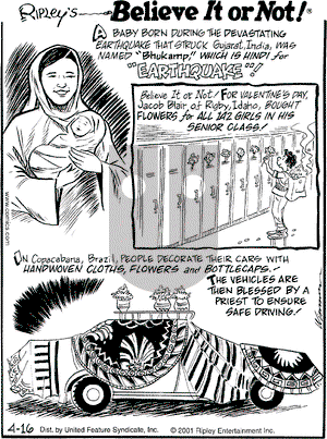 Ripley's Believe It or Not on Monday April 16, 2001 Comic Strip