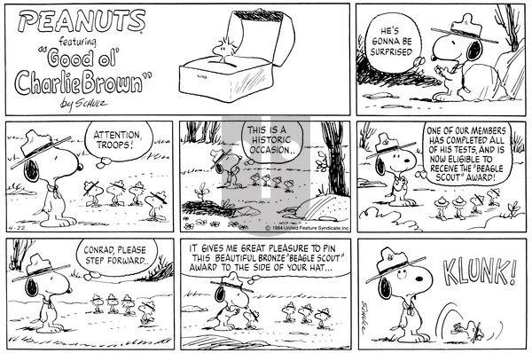 Peanuts on Sunday April 22, 1984 Comic Strip