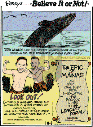 Ripley's Believe It or Not on Monday October 8, 2012 Comic Strip