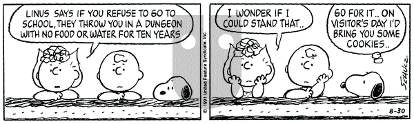 Peanuts on Friday August 30, 1991 Comic Strip