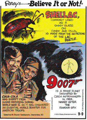 Ripley's Believe It or Not on Tuesday September 9, 2014 Comic Strip