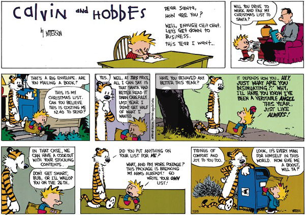 Calvin and Hobbes - Sunday December 3, 1989 Comic Strip