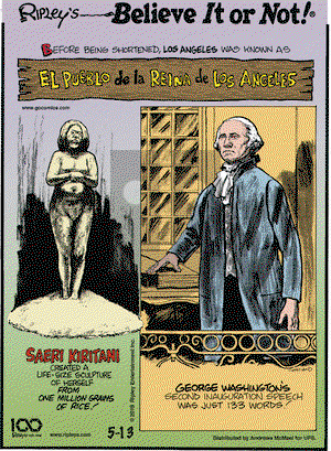 Ripley's Believe It or Not on Monday May 13, 2019 Comic Strip