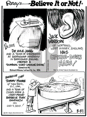 Ripley's Believe It or Not on Tuesday May 31, 2011 Comic Strip