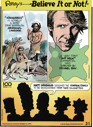 Ripley's Believe It or Not on Friday February 1, 2019 Comic Strip