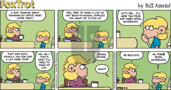 FoxTrot on Sunday August 18, 2019 Comic Strip