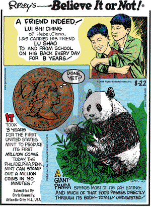 Ripley's Believe It or Not on Monday August 22, 2011 Comic Strip