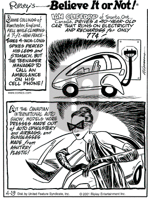 Ripley's Believe It or Not on Thursday April 19, 2001 Comic Strip