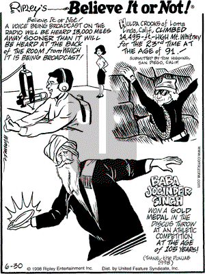 Ripley's Believe It or Not on Tuesday June 30, 1998 Comic Strip