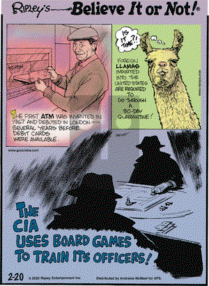 Ripley's Believe It or Not on Thursday February 20, 2020 Comic Strip