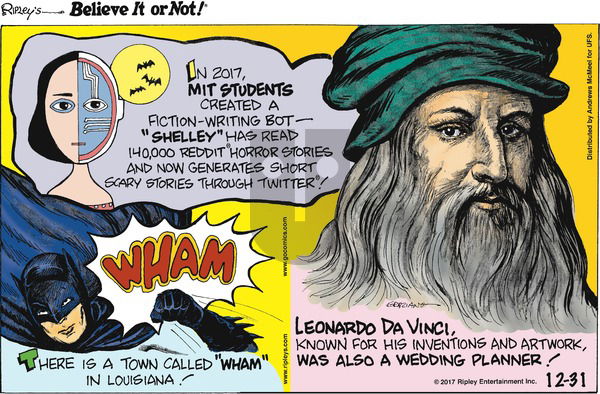 Ripley's Believe It or Not on Sunday December 31, 2017 Comic Strip