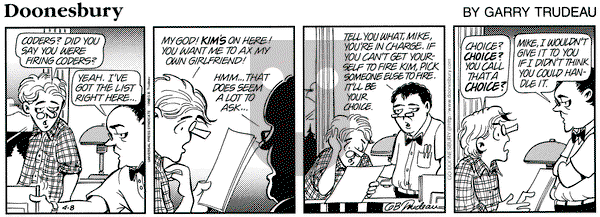 Doonesbury on Monday April 8, 1996 Comic Strip