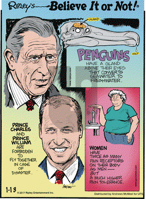 Ripley's Believe It or Not on Friday January 13, 2017 Comic Strip