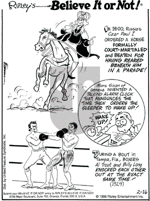 Ripley's Believe It or Not on Friday February 16, 1996 Comic Strip