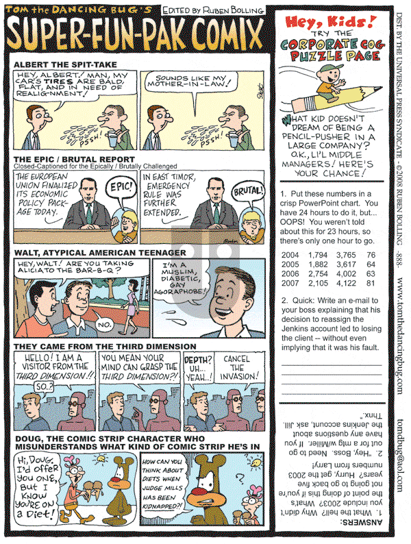 Tom the Dancing Bug on Saturday February 23, 2008 Comic Strip